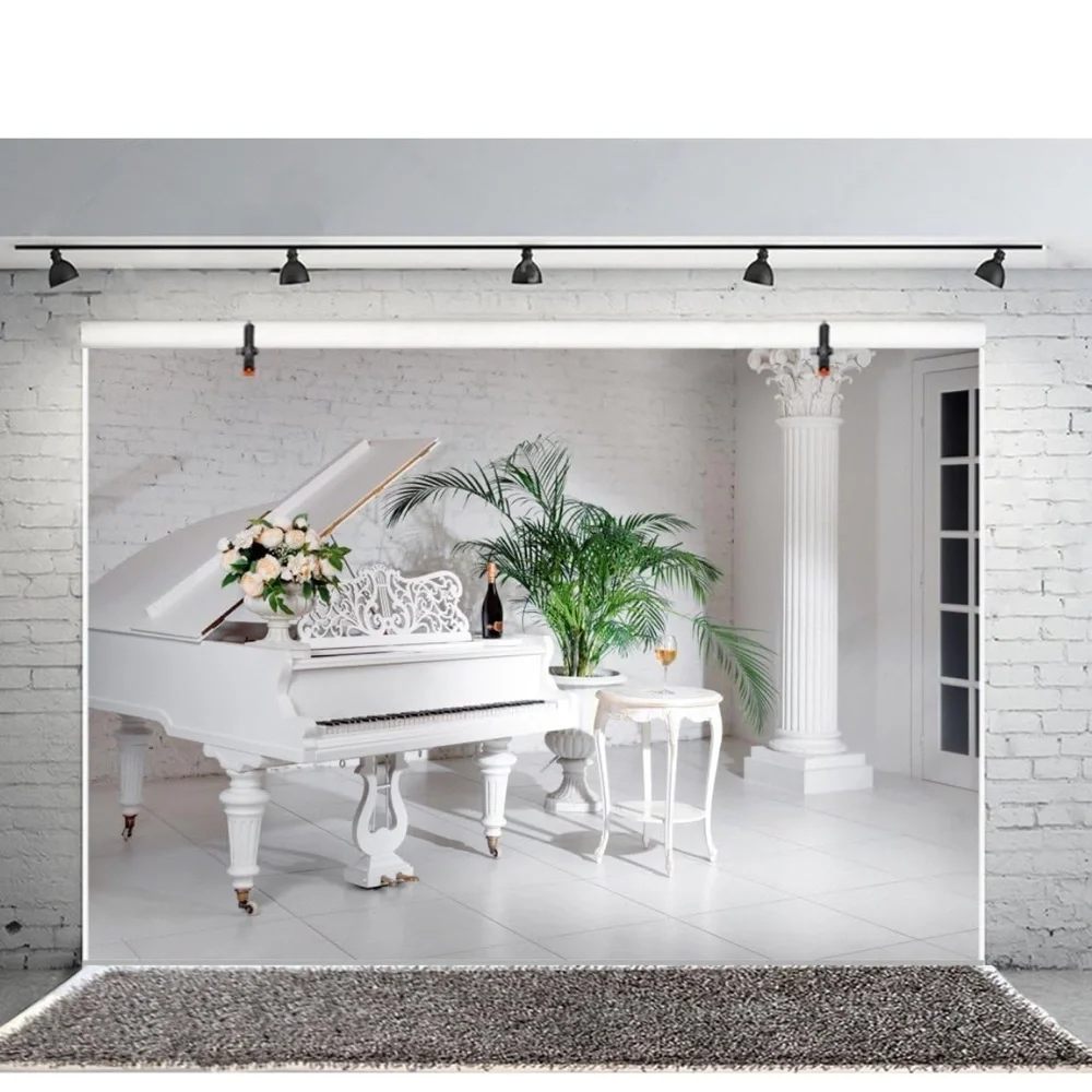 White piano vinyl background size 10x6,5 feet